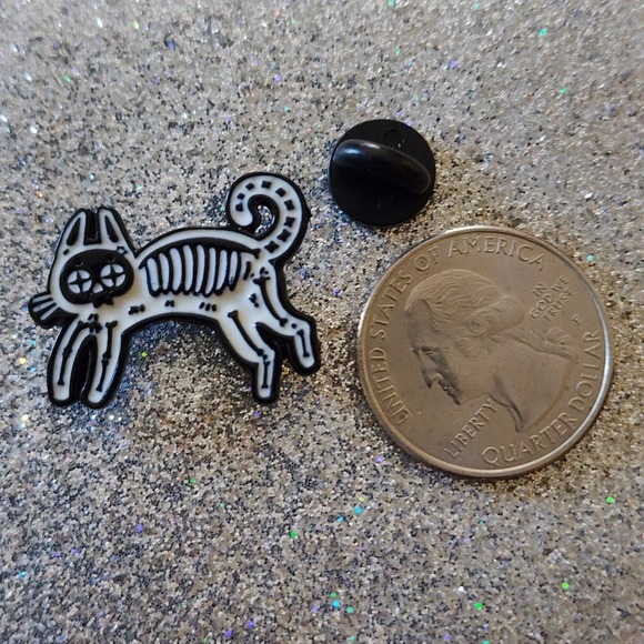 Standing Cat Skeleton X Ray Spooky Enamel Pin - Picture 2 of 2